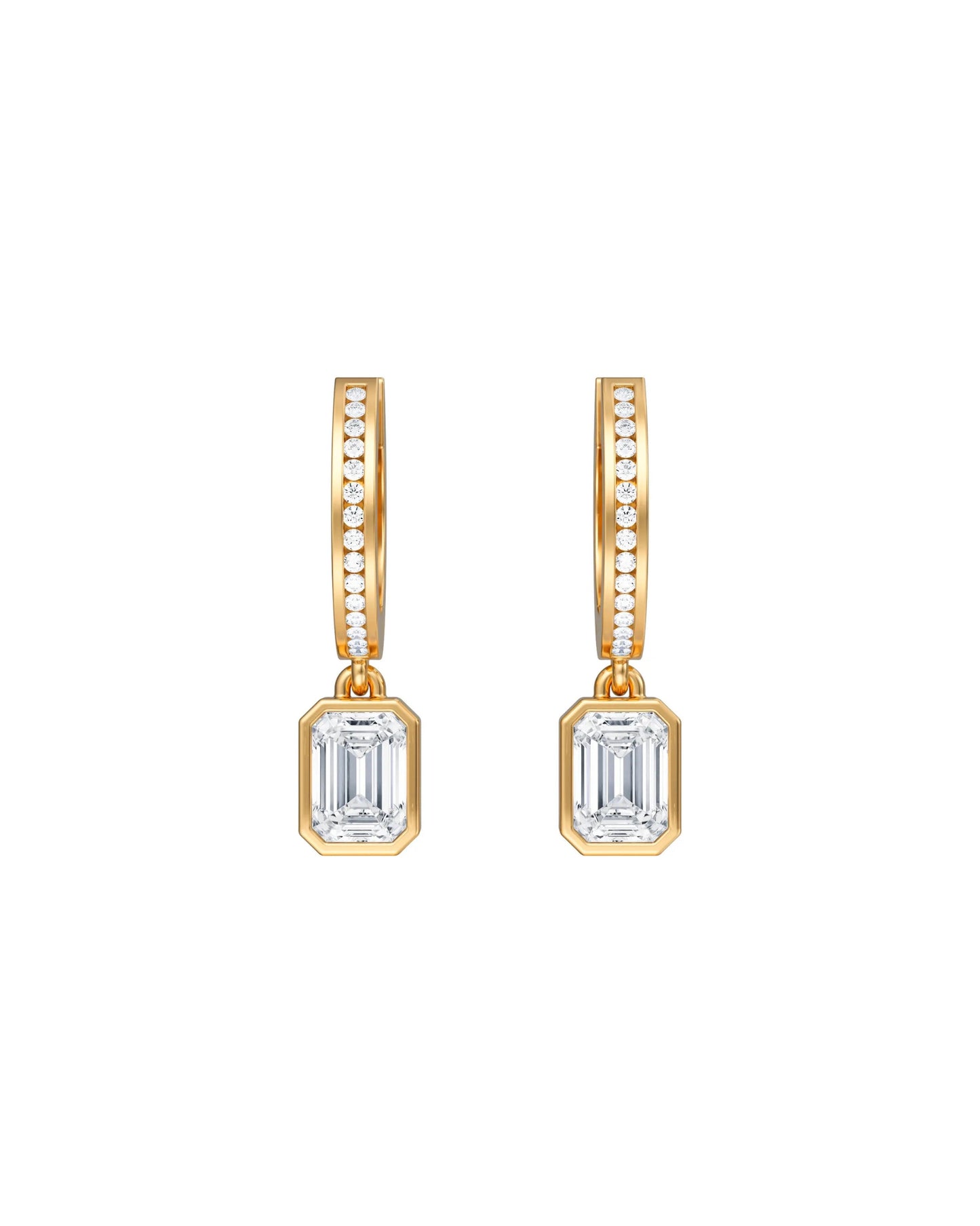 Emerald and Round Drop Down Earrings