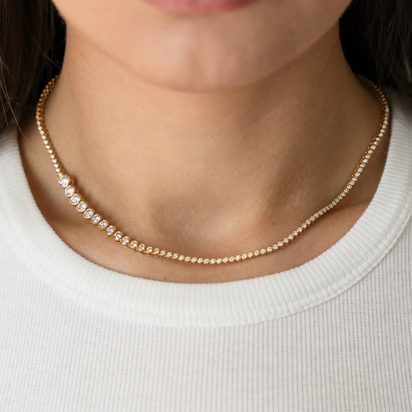Celeste | Asymmetrical Bezel Set Tennis Necklace