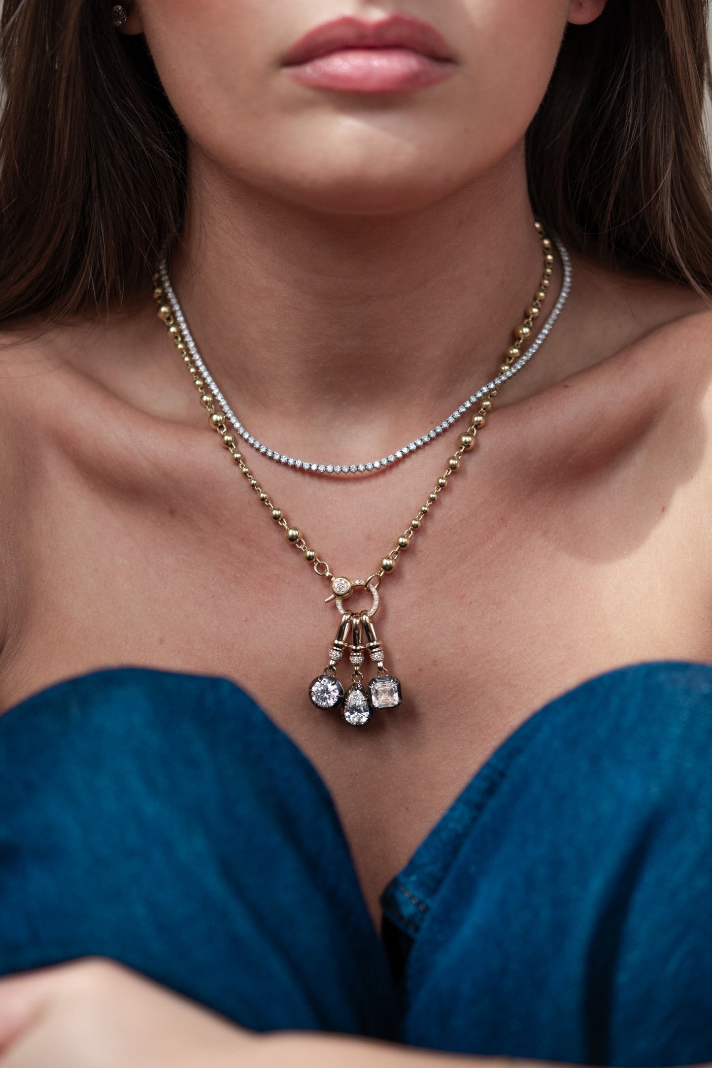 Graduated Bead Chain with a Diamond Clasp